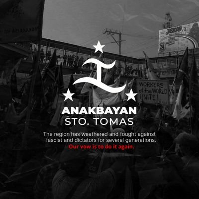 ABBTG_StoTomas's profile picture. Ang pinakakomprehensibong pambansa-demokratikong pang-masang organisasyon ng kabataan sa Sto. Tomas, Batangas. Sumapi sa Anakbayan! #JoinAnakbayanSTB