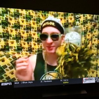 Famous at Baylor basketball games as well as getting recognized at other Baylor events. Baylor party animal! @FreshPrinceWaco @nerd_breakdown @Scotty_BU_King