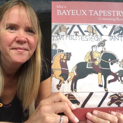I'm a textile artist and work on a full size replica of The Bayeux Tapestry. I have also made two colouring books with the same theme.