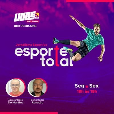 Procura notícias de esportes com comentários e discussões sobre as rodas e os campeonatos, aqui, em Milagres/CE? ⚽

Então acompanhe o Esporte Total, na Livre FM