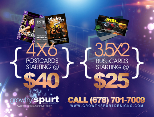 teamgrowthspurt's profile picture. WE ARE A FULL SERVICE DESIGN AND PRINT FIRM. WE SPECIALIZE IN NEXT DAY PRINTING IN ATLANTA