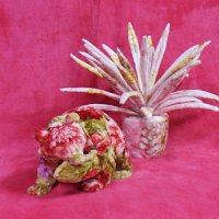 江頭誠 作品 毛布の多肉植物 ピンク パープル 花柄