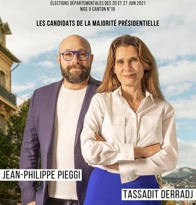 Nice 5 avec Tassadit Derradj et Jean-Philippe Pieggi
Candidats de la majorité présidentielle aux élections départementales 
1 mandat 1 fonction !