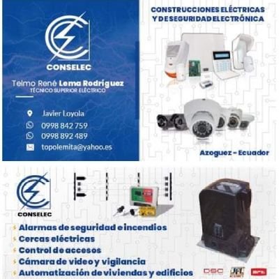 instalación de:
- alarmas
- cercas eléctricas.
- cámaras de vigilancia.
- motores de puertas de garaje.
- intalaciones eléctricas.