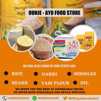 we deal in all kinds of raw food stuffs at affordable prices. we offer both wholesale and retail services to all part of the country