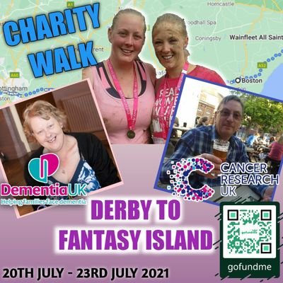 On the 20th July 2021 Hayley and myself are walking from our homes in Derby to Fantasy Island, Ingoldmells for our 2 charity's Cancer Research and Dementia UK