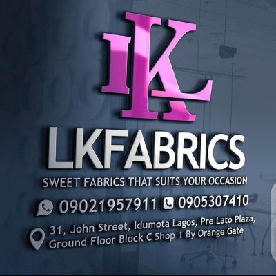 Lkfabrics2's profile picture. LKfabrics sweet fabrics that suits your occasion
different in all kind of fabric seller
selling wholesale prices

09021957911