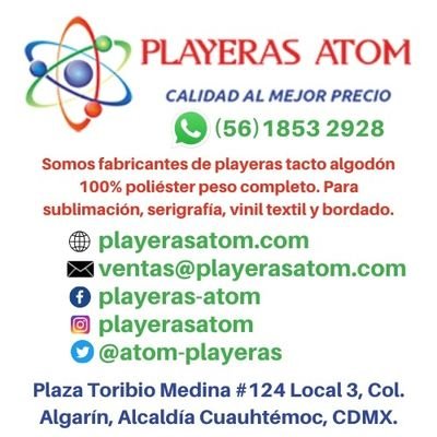 FABRICA DE PLAYERAS Y SUDADERAS PARA SUBLIMAR 100% POLIESTER
ESTAMOS EN LA CDMX, HACEMOS ENVIOS A TODO EL PAIS.
TEL. WHATS APP 5618532928
