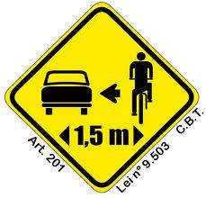 O Artigo 201, que está no capítulo 15 da Lei 9.503 de 23 de setembro de 1997 - Referente ao CTB, diz que se deve abrir distância lateral de 1,5m das bicicletas