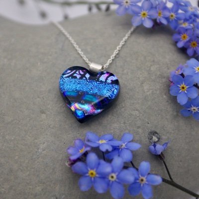 We love making dichroic glass jewellery and combining it with eco-silver findings.
All pieces are handmade in our workshop in the New Forest.