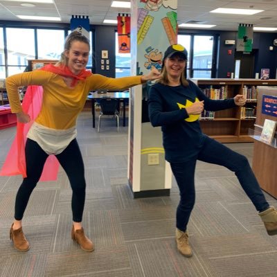 Wentzville School District | Elizabeth Faron, Librarian ❤️ | Vicky Spires, Library Assistant 🧡 | Blaze Dragon, Mascot