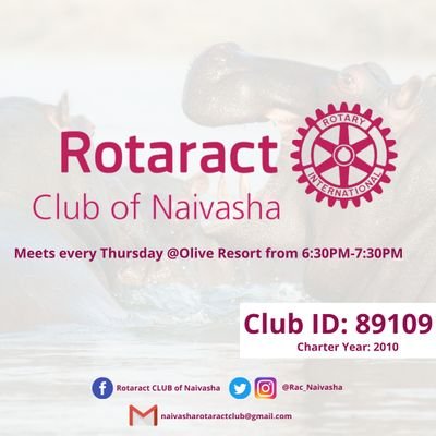 Service Above Self || 
Meets every Thursday at Olive Resort,  Naivasha from 06:30PM - 07:30 PM || Follow us on IG: @rac_naivasha ||
#WeAreRotaract District 9212
