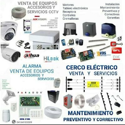 Venta, Instalación y servicio en sistemas de seguridad, Cerco Eléctrico, CCTV, Alarmas, automatización de Portones.
contacto 04144103309