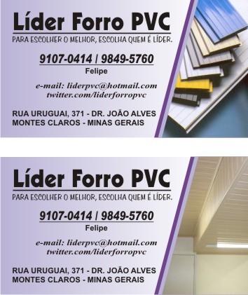 Para escolher o melhor, é preciso escolher quem é líder. Todo tipo de forro pvc, e muito mais. Tel: 91070414 ou 98495760. email: liderpvc@hotmail.com