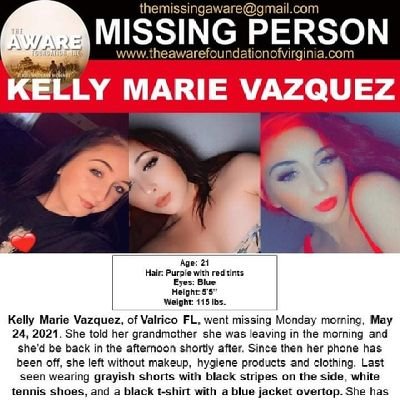 Help us find Kelly Marie Vazquez age 21 from Valrico Florida. Kelly is missing without a trace. Help us by sharing to bring her home