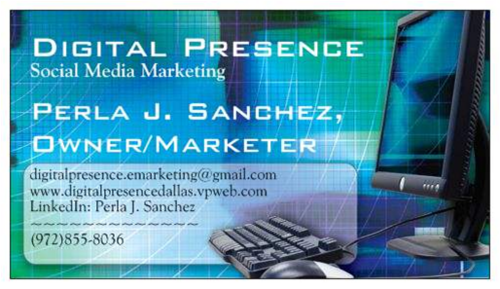 DigitalPerla's profile picture. Perla Sanchez, Bilingual Social Media Strategist. I'm second generation entrepreneur located in DFW.  Founded Digital Presence Builders in 2012.