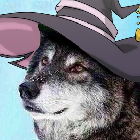 UnexampledWolf's profile picture. a wolf in a cute witch hat