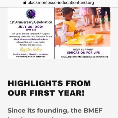 The BMEF (Black Montessori Education Fund) is transforming education by infusing more Black teachers, Black school start-ups, & Black children into Montessori!