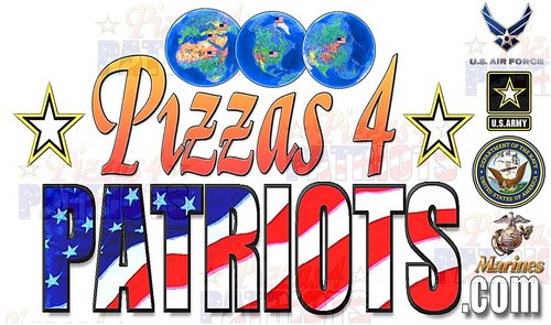 Pizzas4Patriots is collecting donations & Prayers from around the World for Soldiers & Military persons serving overseas.

http://t.co/th6sABAQ7W