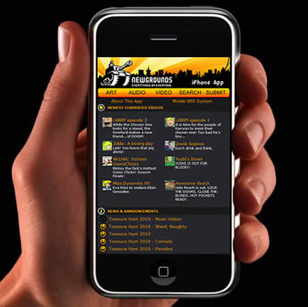 http://t.co/X9q4hmX4 audio, art and video portal just became mobile! iPod, iTouch, iPad, iPhone, Android, Blackberry. #newgrounds