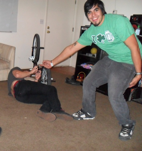 I like to get brutal and ride little kid bikes!