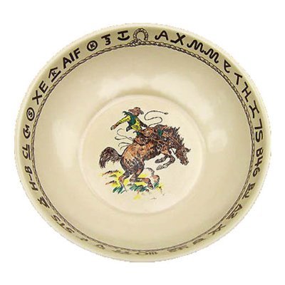 Our western ranch-style Rodeo Cowboy china dinnerware, designed and illustrated by cowboy artist Till Goodan.