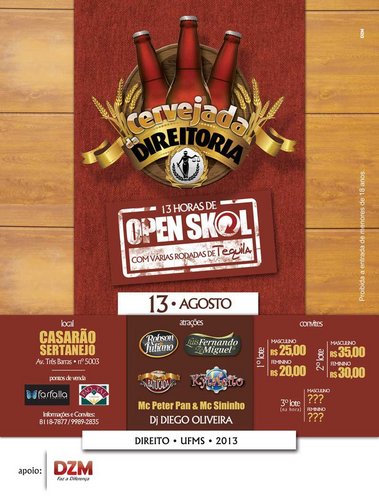 Dia 13/08! No Casarão Sertanejo. 13h de Open Bar de Skol com várias rodadas de tequila! Siga e fique por dentro das novidades, promoções, atrações etc.