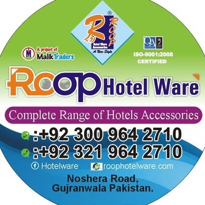 ROOP HOTEL WARE ACCESSORI
+92 300 964 2710
+92 321 964 2710
Email: roop_imran@yahoo.com
Facebook: Hotelware &
Roop Hotel Ware Accessories Manufactures & Traders