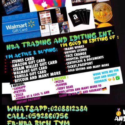 I’m active buying all kinds of gift cards and Bitcoin at a superb rate with a payment speed of 5G and https://t.co/h68dFi39L4 For All kind of Editing and deliveries to client.