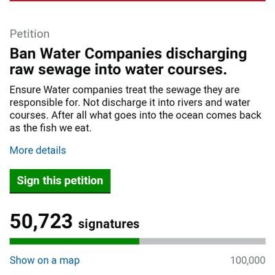 Ban Water Companies discharging raw sewage into water courses

https://t.co/BnrKjtegpH