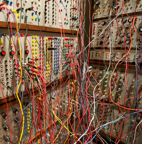 This is the Twitter feed relating to Joe Paradiso's (@0zric) homemade modular synthesizer