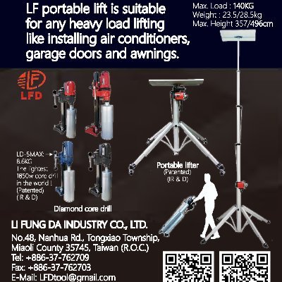 LFD Powertools : Manufacturer & Supplier of Portable Lifter / Diamond Core Drill (Made in Taiwan)

立豐達實業有限公司手提式升降機/鑽石鑽孔機/製造供應商
https://t.co/k0bfn4h1Gm