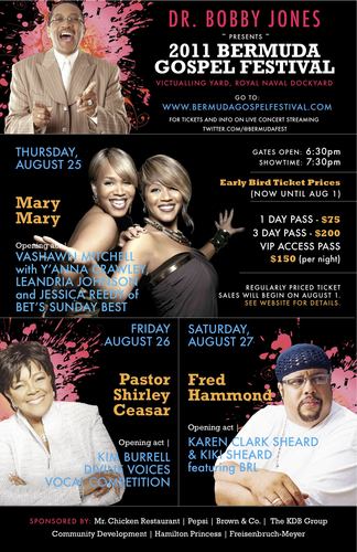 BermudaFest's profile picture. Dr. Bobby Jones Presents The 2011 Bermuda Gospel Music Festival, August 25 - 27.  Check out our website for info about LIVE STREAM viewing of the 3-day event!