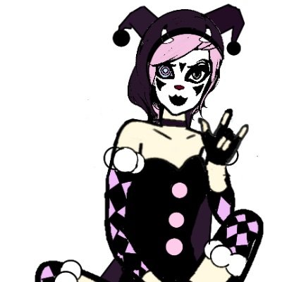 just a Pink and purple hellaquin jester Bundle of candy and sweets..with a dark side ,💋 (OC) (profile pic by me)