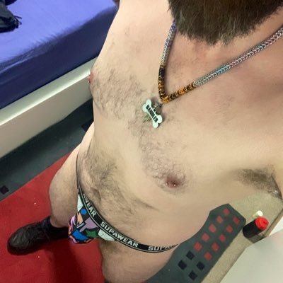 Red, yellow, and a leash down the middle. Hole open for loads, piss, fists, and content!