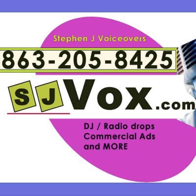 Stephen J, voice talent services include AM and FM radio, Commercials, DJ's, televison, Internet Radio, You Tube, PalTalk, Blogs and Podcasters 1-863-205-8425