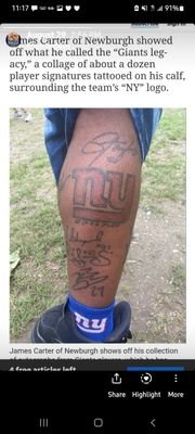 Honored NYG FAN, dedicated to shrine favorite nyg legends and players tattooed on my leg