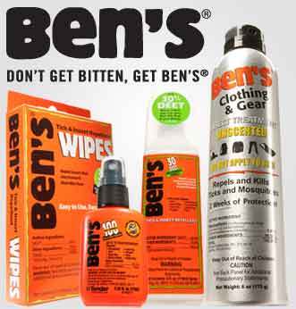 Ben's - a trusted insect repellent that offers protection from ticks and insects that may carry West Nile Virus, malaria, lyme and other infectious diseases.