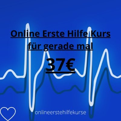 🚑Online Erste Hilfe Kurs nur 37€, mit sofortiger Teilnahme Bestätigung 
bequem von zuhause aus wann immer sie möchten. 
-Klick auf den Link für mehr Infos. 👍