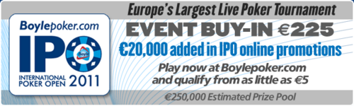 IPO2011's profile picture. Europe's largest poker tournament. 2,000 poker players - 21st to 23rd Oct 2011 in the Regency Hotel, Dublin. Final table of 9 players, Saturday 26th Nov.
