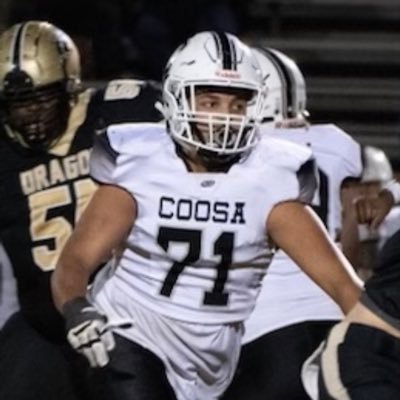 CoosaHS, c/o 2023. 6”0 LG/DE. 455 squat. 250 clean. 275 bench. All Area, 2x All Region, Top 100 in NWGA. 2021 top 12 NWGA OL. 706-844-3387