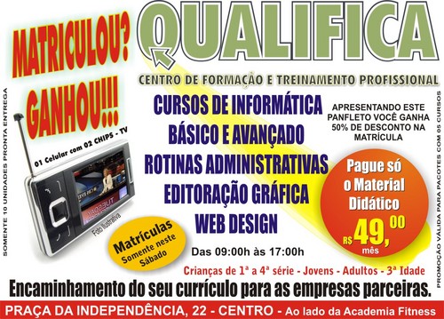 Cursos de Informática e Profissionalizantes
Certificado Reconhecido em todo o Brasil.