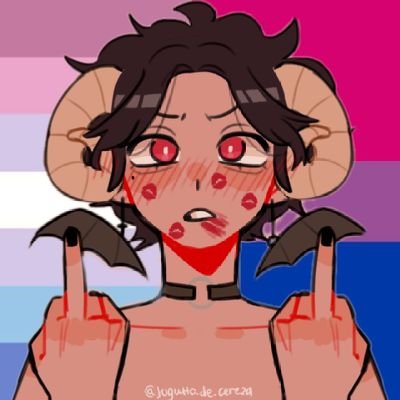 Él/ella. Bi². Parte de un sistema (TID). Harta de psicólogos y hasta el coño de la gente.
Foto del picrew de @/juguito.de.cereza.