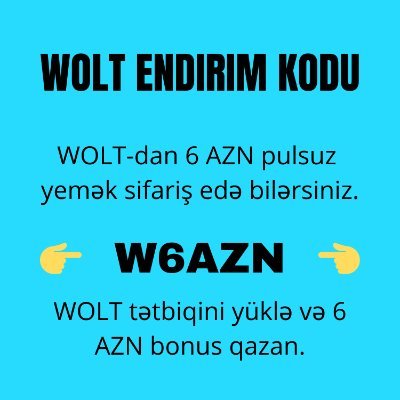WOLT Endirim Kodu - WOLT 6 AZN Endirim
🏷️ WOLT 6 AZN Endirim 🏷️
🔖 KOD - 𝟱𝗡𝗩𝗣𝗫𝟵𝗠 🔖
🤑 6 AZN Pulsuz Yemək 🤑
