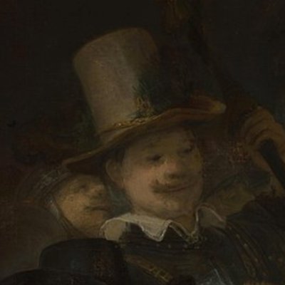 hourly random crops of the Rijkmuseum's outrageously high resolution photo of The Night Watch, by Rembrandt van Rijn