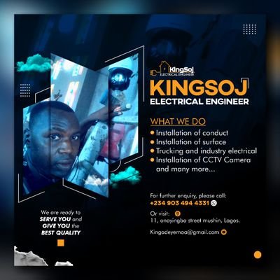 am Available for your house, office, shop, Estate wiring ( conduit or surface or industrial) and installation of solar and CCTV. Available to serve you.