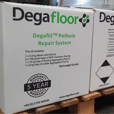 Degafill is an ultra-fast curing, permanent pothole repair solution that comes with a 5-year warranty and is HAPAS approved.