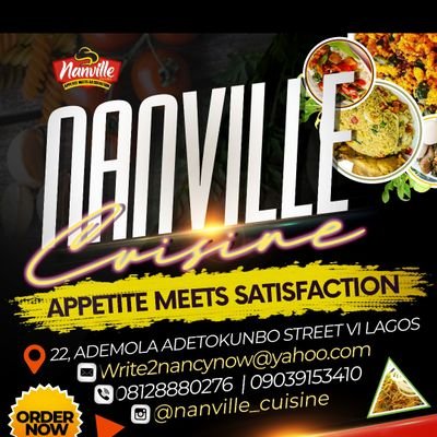 NANVILLE CUISINE IS INVOLVED IN RENDERING SERVICES TO HUMANITY, OUR CREATIVE  FOOD OPTIONS ARE TOP NOTCH  
A TRIAL WILL DEFINITELY CONVINCE YOU 👌...