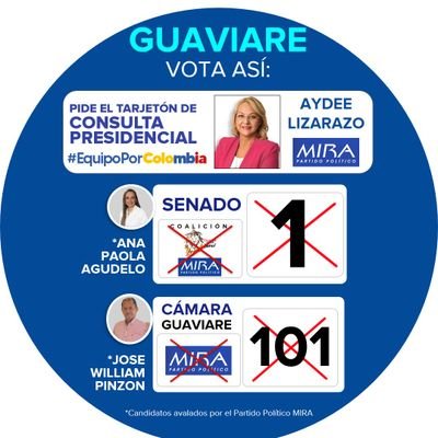 Candidato a la Cámara #101 por el Guaviare
Partido Político MIRA
Vote así: ❌ MIRA y ❌1 al Senado
                 ❌MIRA y ❌ 101 a la cámara

#Somos1 🇨🇴