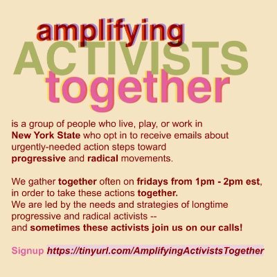 Amplifying Activists Together is a weekly phone banking Zoom party that gathers virtually to amplify progressive and radical actions led by longtime activists.